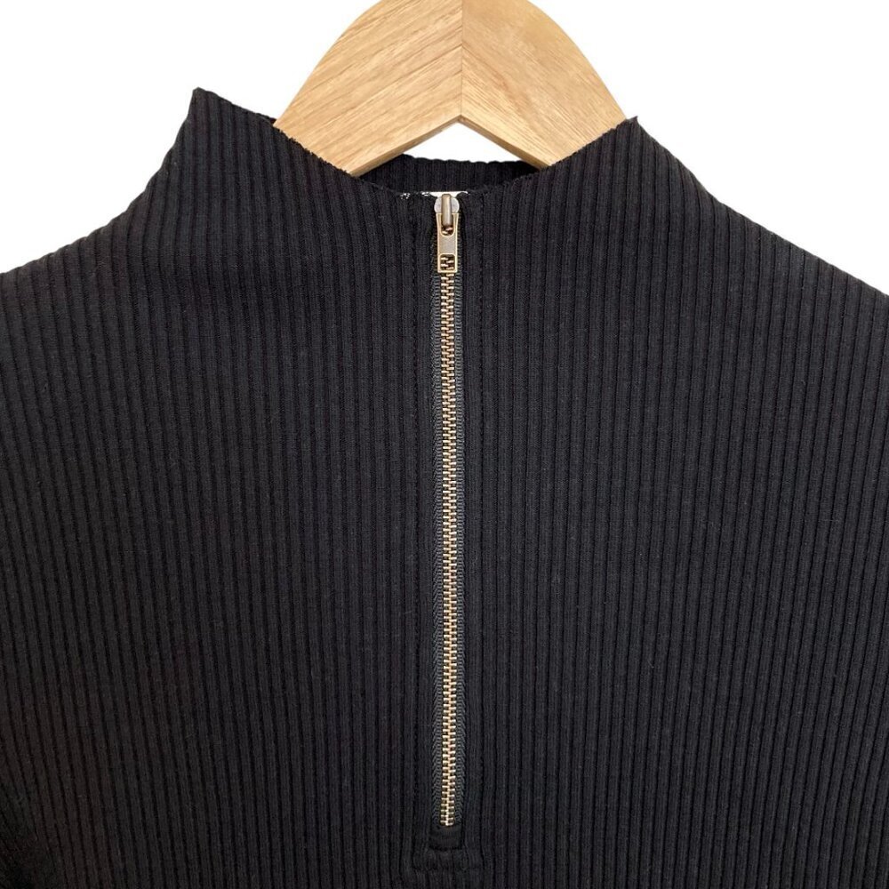 VINCE Ribbed 3/4 Sleeve Half Zip Cotton Blend Sweater - Picture 6 of 10